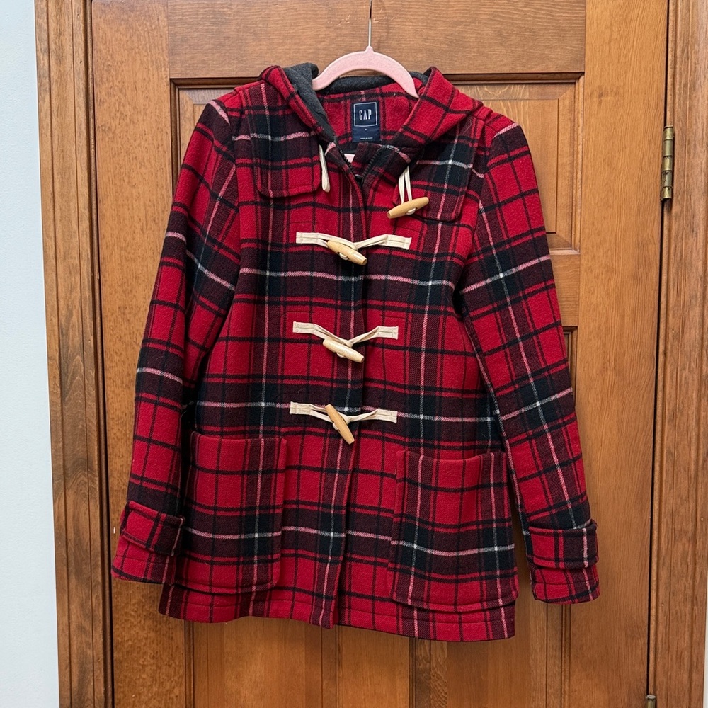 GAP Red and Black Plaid toggle coat
